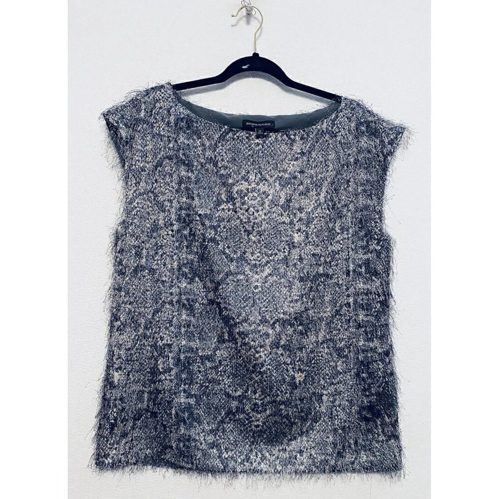 Banana Republic Womens Textured Snakeskin Print Top Cap Sleeve Blue Medium